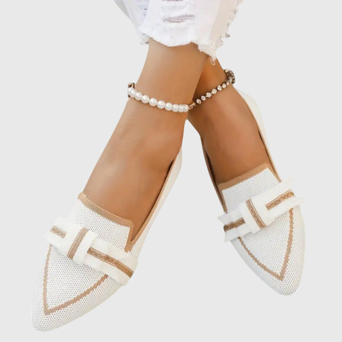Pointed Toe Bow Contrast Trim Flat Loafers