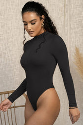 Collared Long Sleeve Cutout Stretch Bodysuit
