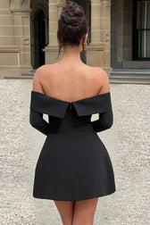 Backless One Shoulder Strapless Slim Long-Sleeve A Line Chic Cocktail Dress 4