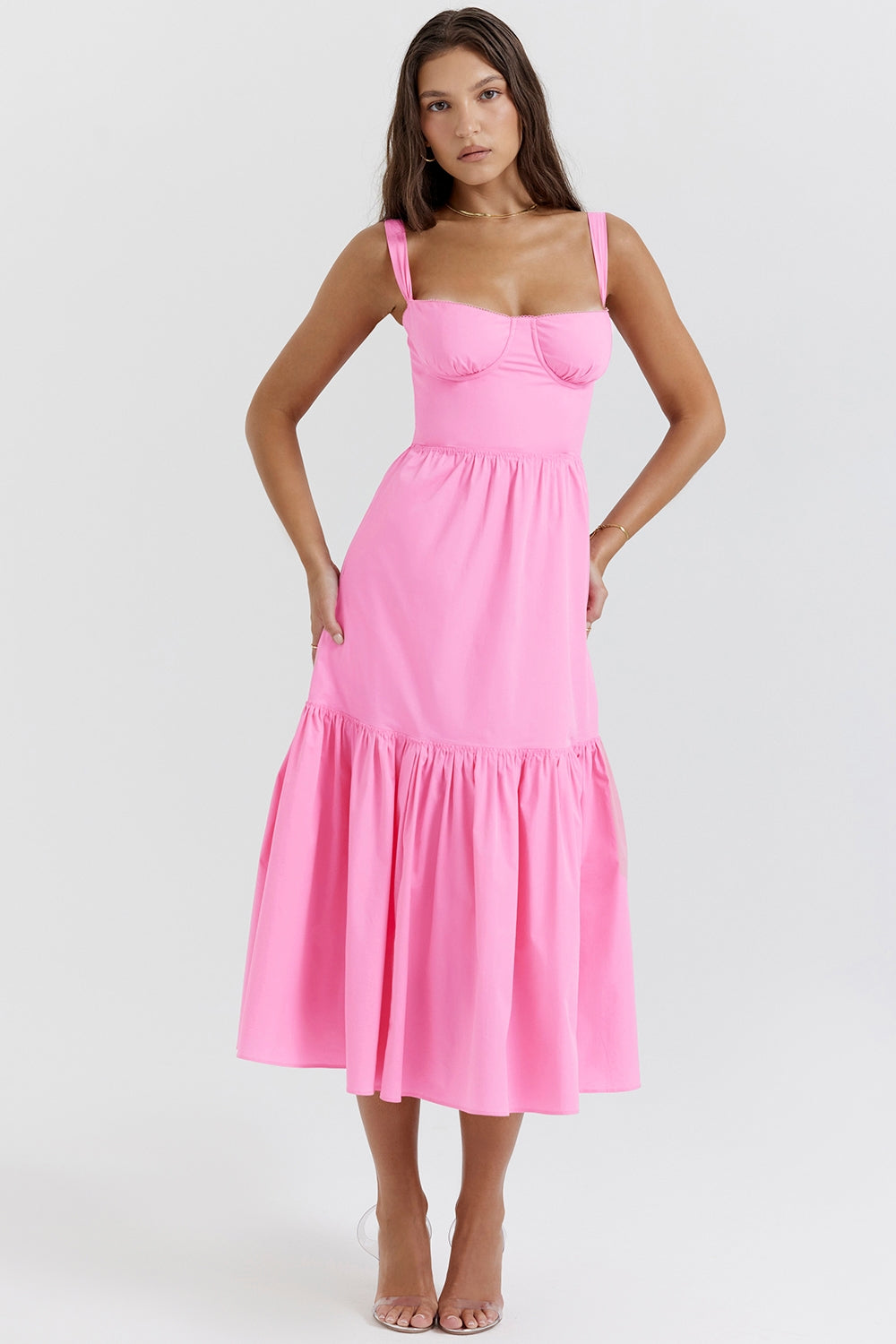 Underwire Sweetheart Cami Tiered Midi Sundress 8