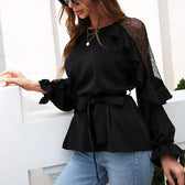 Front Lace Arm Flounce Cap Tie Blouse