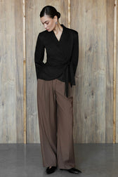 V Neck Asymmetric Tie Blouse