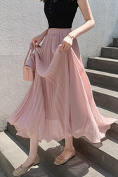 Chiffon Pleated Flowing Maxi Skirt