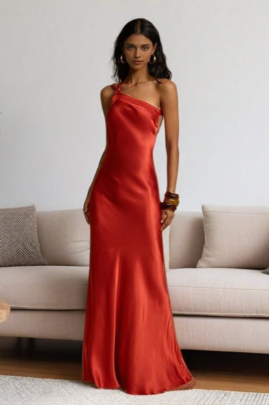 Satin One Shoulder Bias Cut Mermaid Gown