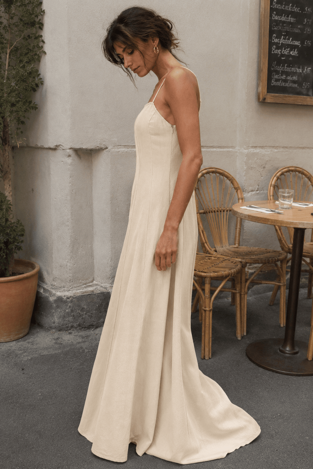 Cotton Panel High Waist Maxi Slip Dress