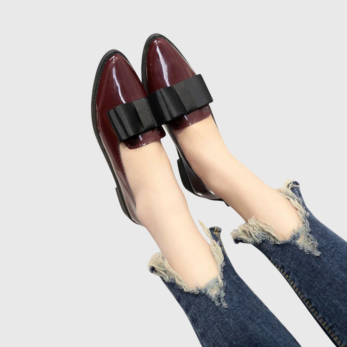 Pointed Toe Bow Patent Flat Loafers