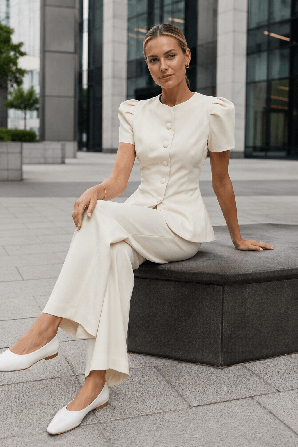 Elegant Jacket High Waist Two Piece Chic Work Set