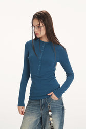 Structured Henley Long Sleeve Top