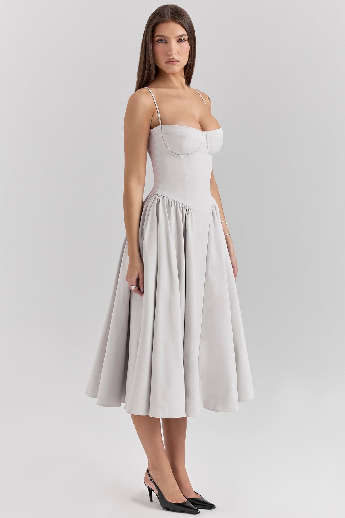 Corset Bodice Underwire Cami Fit and Flare Midi Dress 6