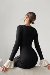 U Neck Lace Panel Midi Dress - View 5