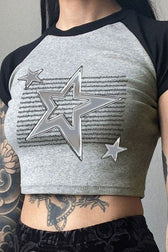 Vintage Star Print Contrast Tee T-Shirt