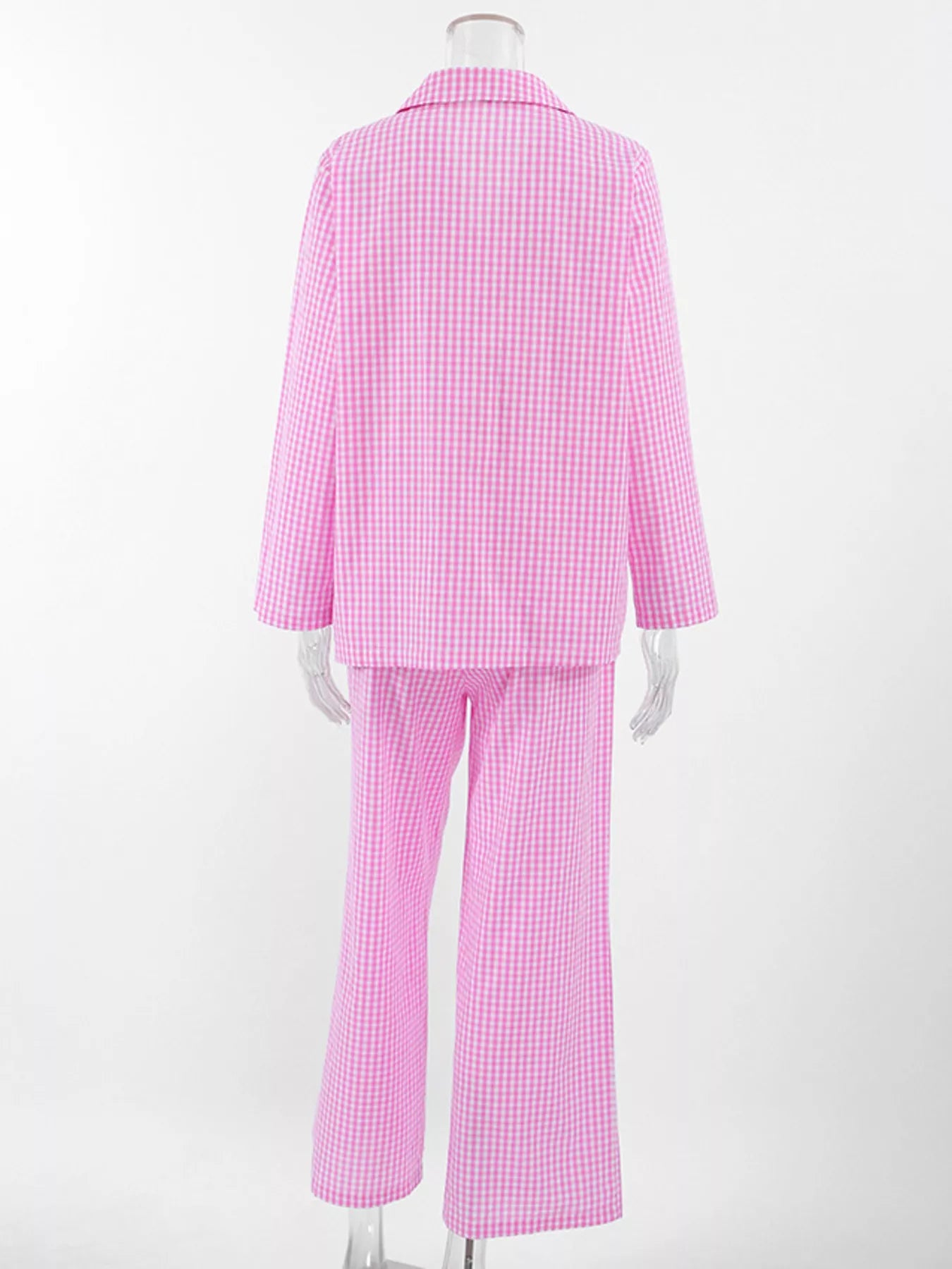Gingham Button-Down Top and Pants Loungewear Set