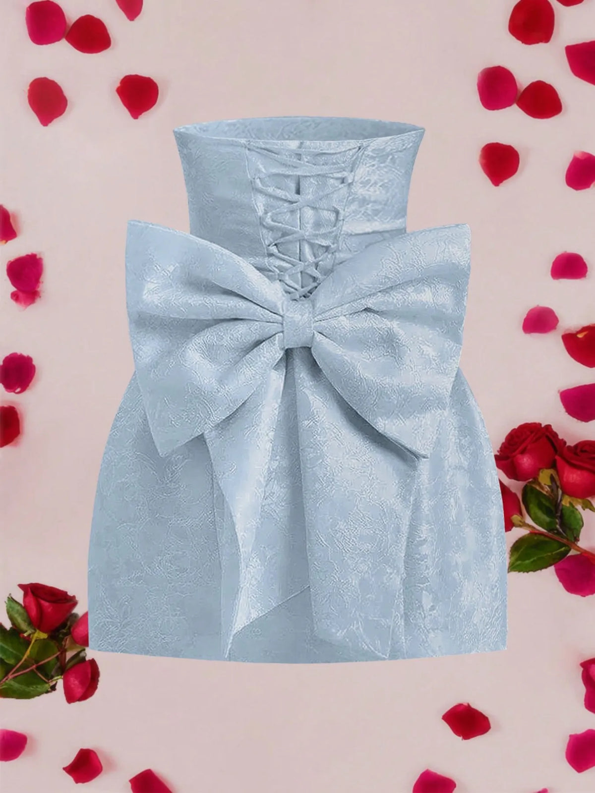 Jacquard Strapless Back Bow Structured Bubble Mini Dress 4