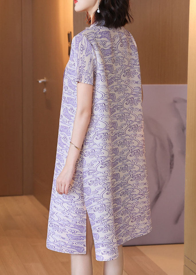 Frog Knot Stand Collar Ribbon Detail Short Sleeve A-Line Dress
