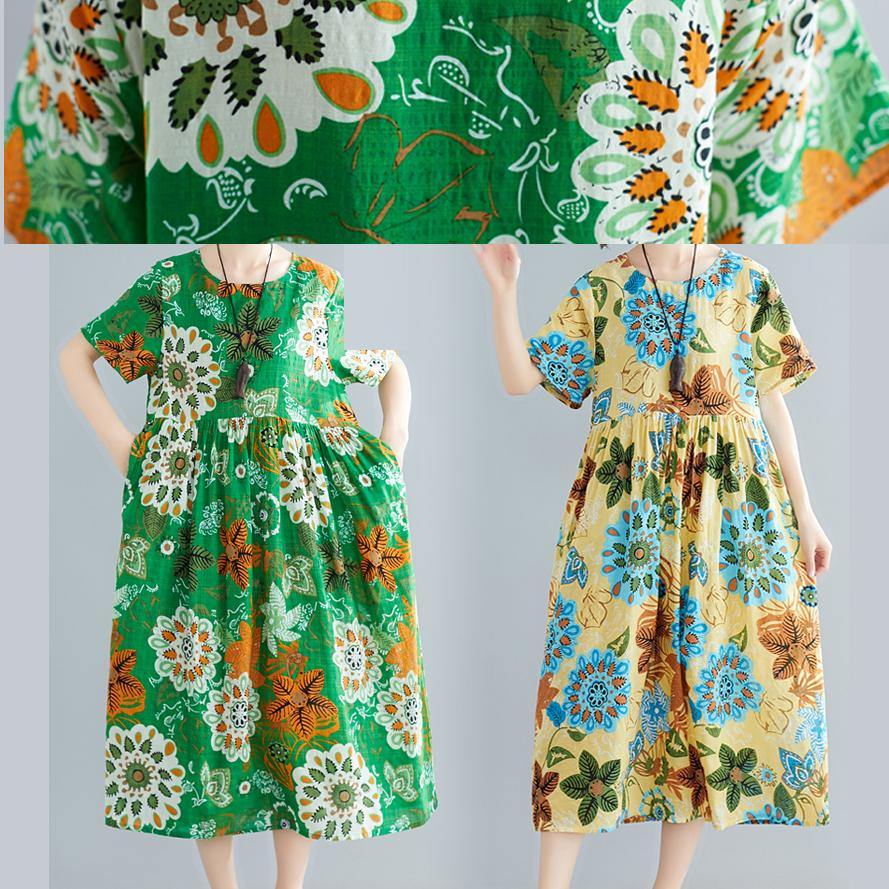 Floral Print Round Neck Short Sleeve Babydoll Gathered Waist Midi Dress