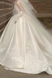 Strapless Satin Cathedral Train Wedding Dress in White - View 2