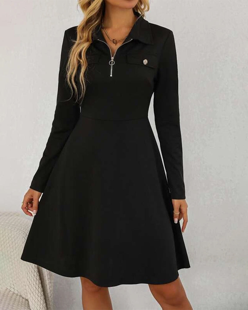 Elegant Knee-Length Dress with Lapels