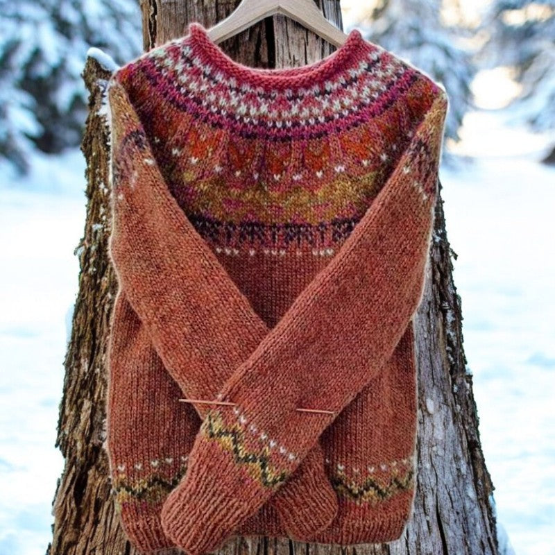 Crew Neck Fair Isle Knit Sweater