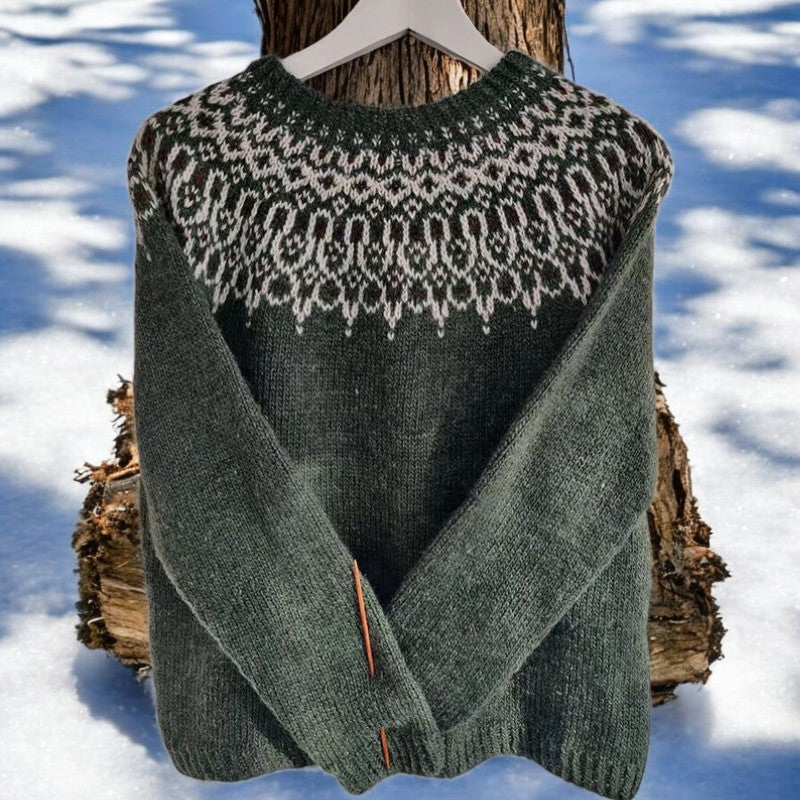 Fair Isle Crew Neck Long Sleeve Knit Sweater