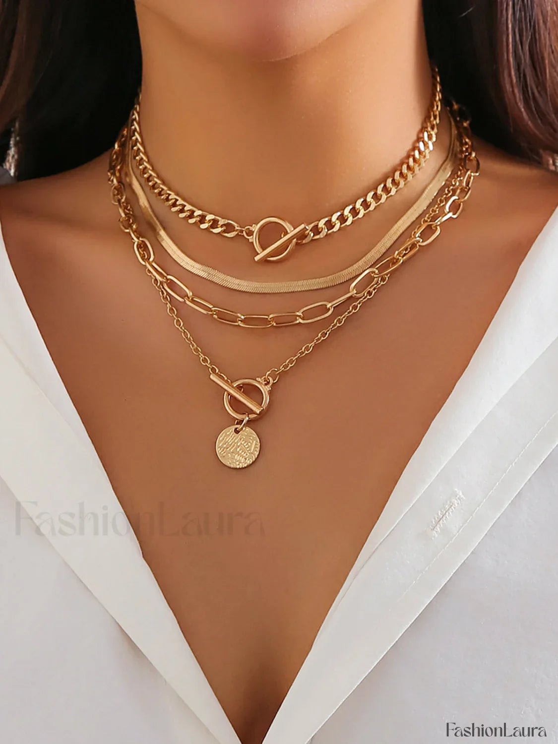 4pcs Chunky Stacking Pendant Necklace