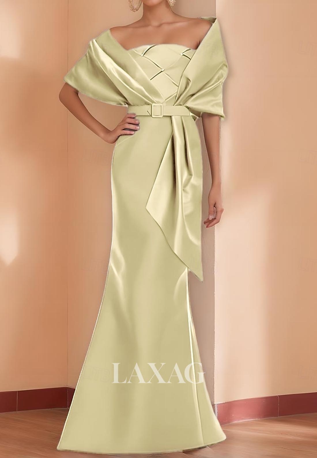 Tube Top Sleeveless Mermaid Evening Dress Floor-Length Satin Formal Gowns with Overlay