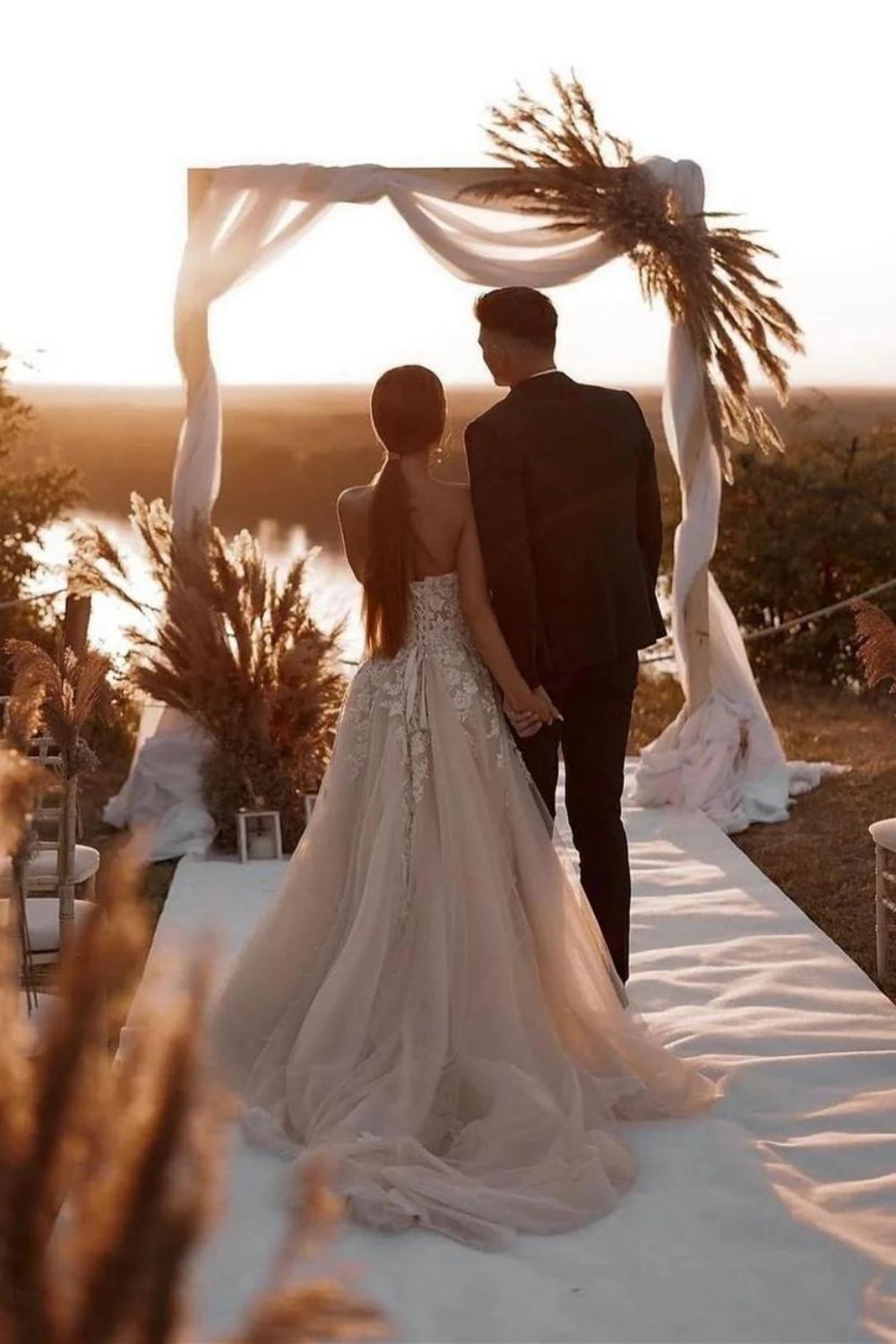 Gorgeous A Line Sweetheart Champagne Long Wedding Dress with Appliques