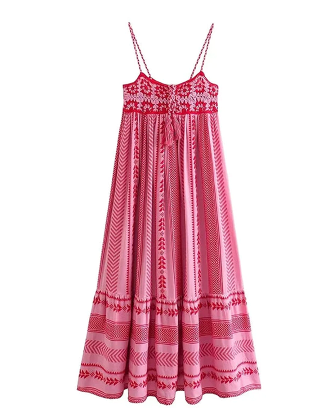 Statement Elisa Printed Embroidered Camisole Midi Dress with Lace Up Detail Evening Wear Edit