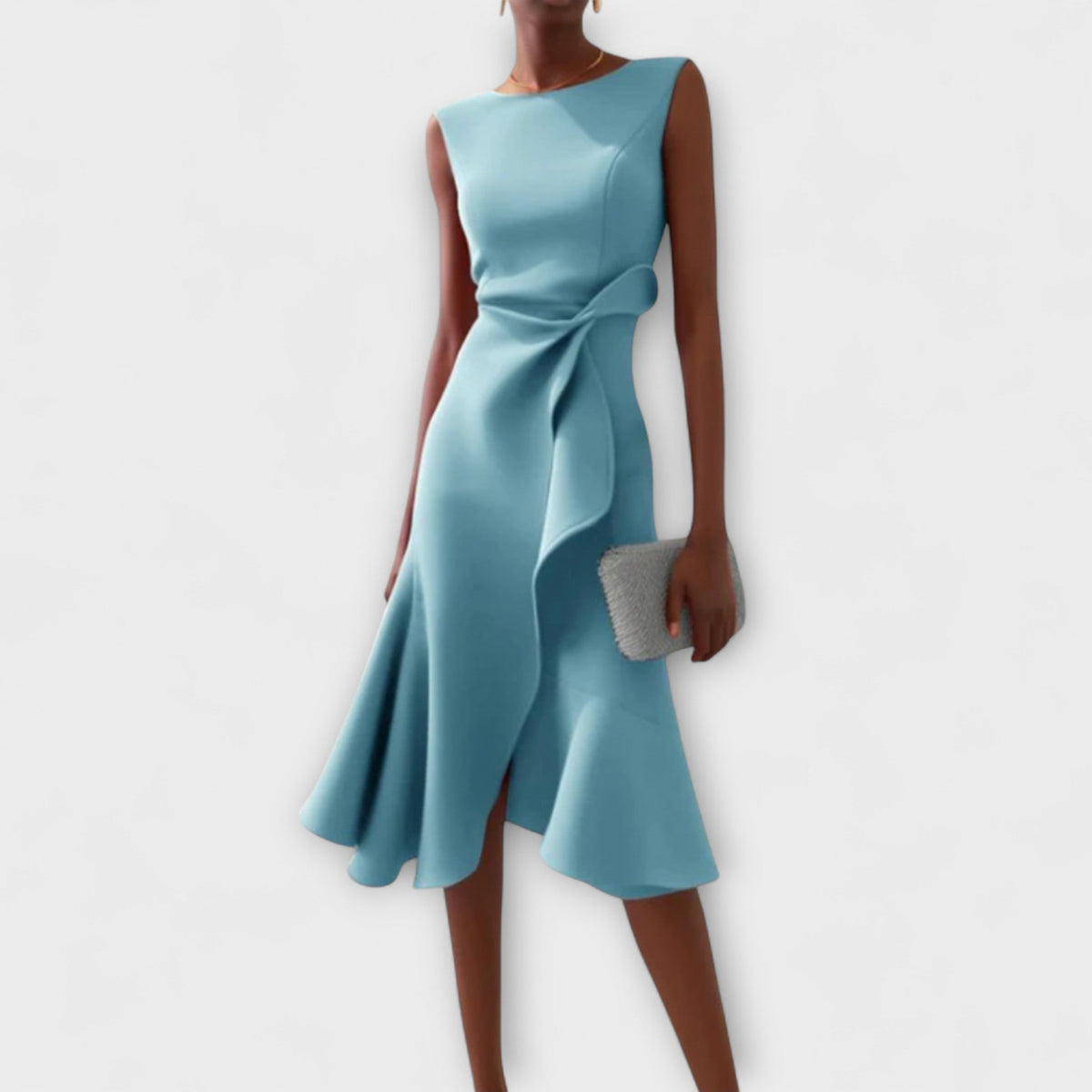 Round Neck Sleeveless Ruffle Wrap Fit and Flare Midi Dress
