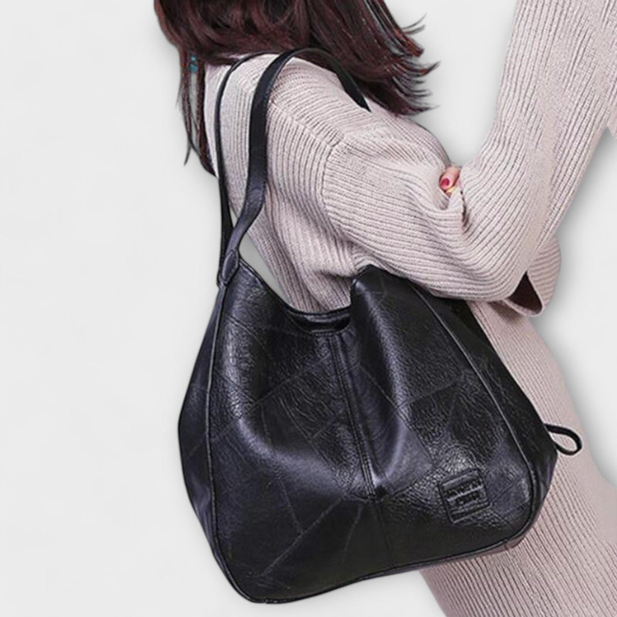 Textured Faux Leather Double Handle Slouchy Tote Bag