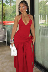 Halter Deep V-Neck Backless High Split Maxi Dress 26
