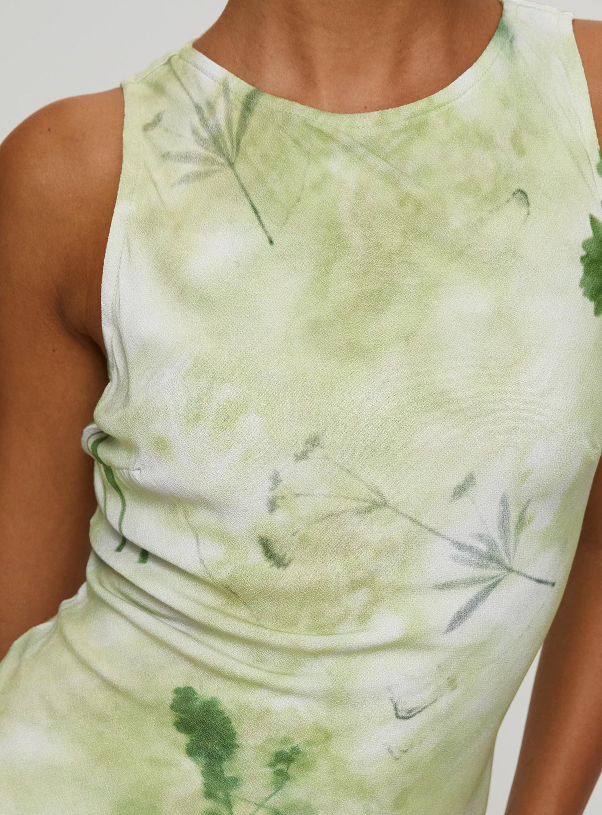Botanical Print Mesh Crew Neck Sleeveless Bodycon Mini Dress 6