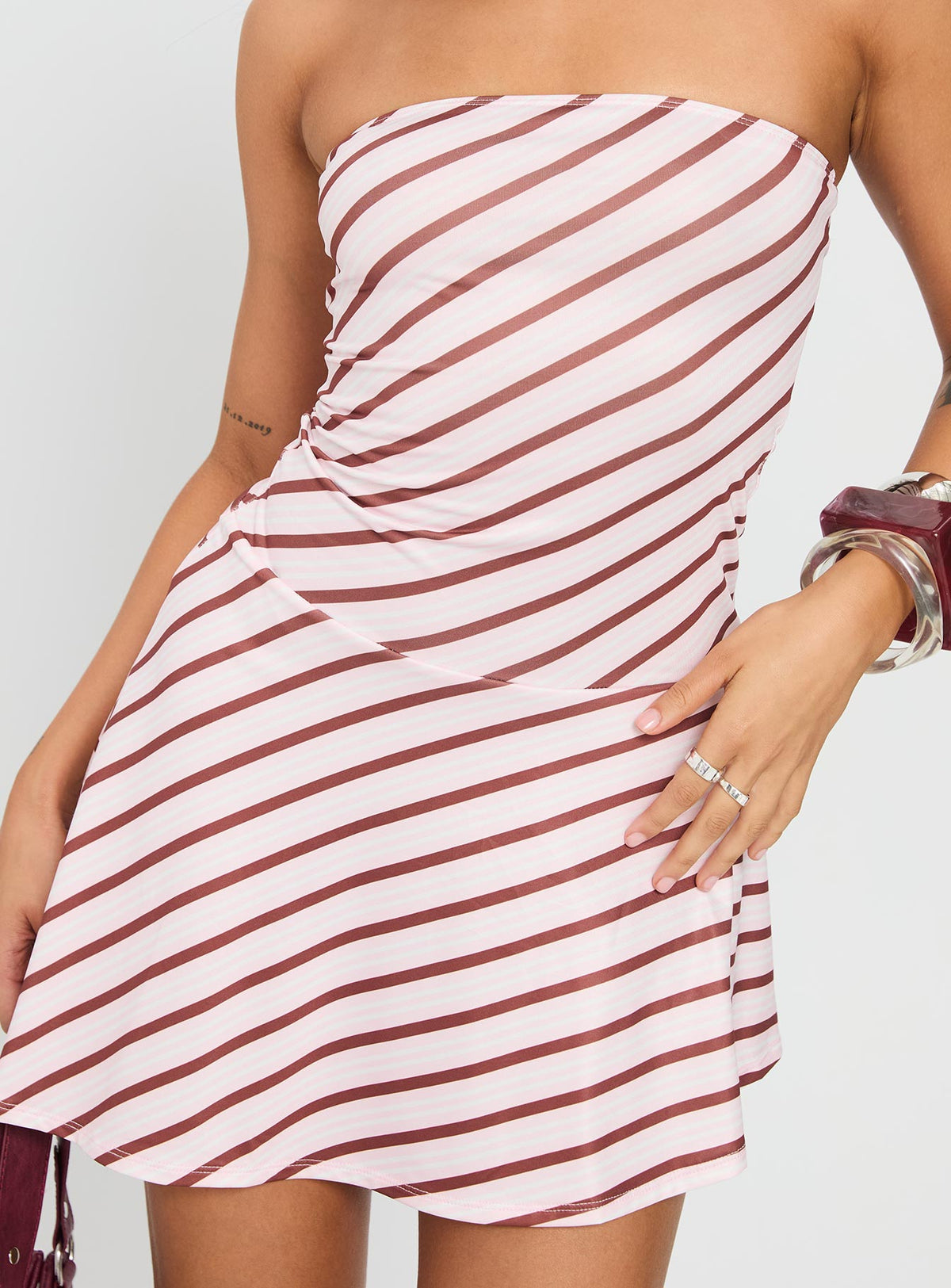 Diagonal Stripe Strapless Fit and Flare Mini Dress 6
