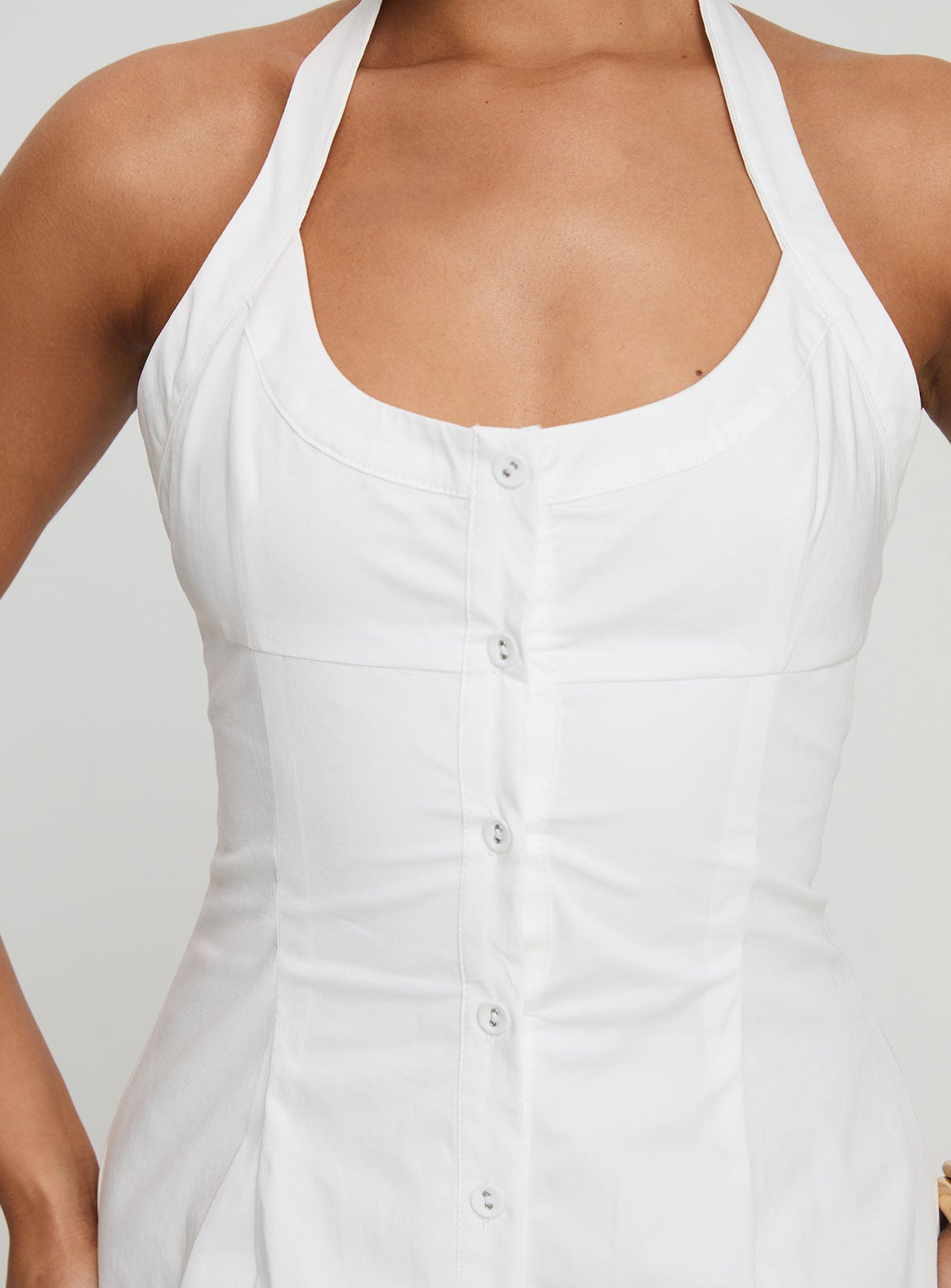 Scoop Neck Sleeveless Button Front Fitted Mini Dress 6