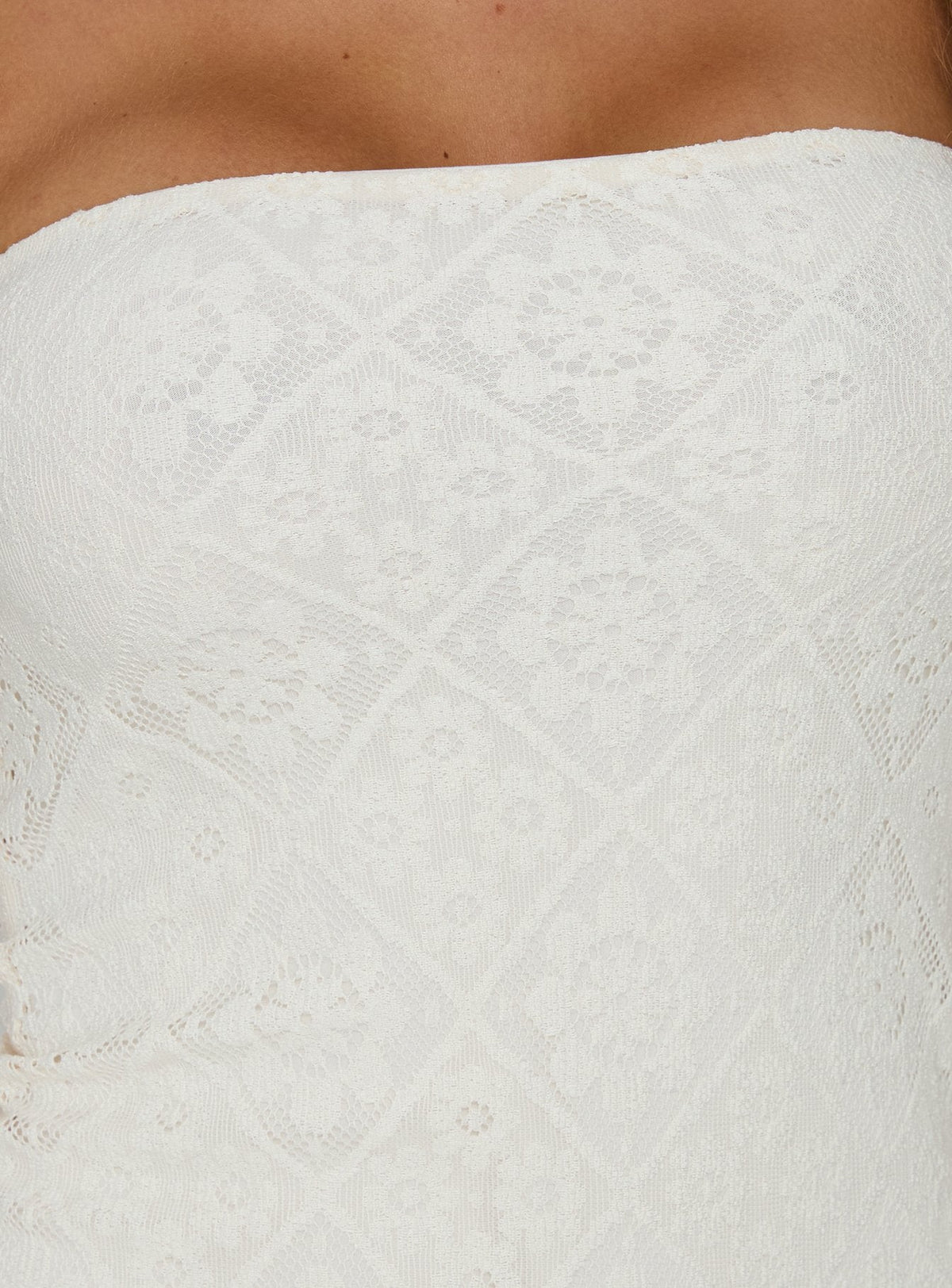 Crochet Lace Strapless Fringe Hem Bodycon Mini Dress 6