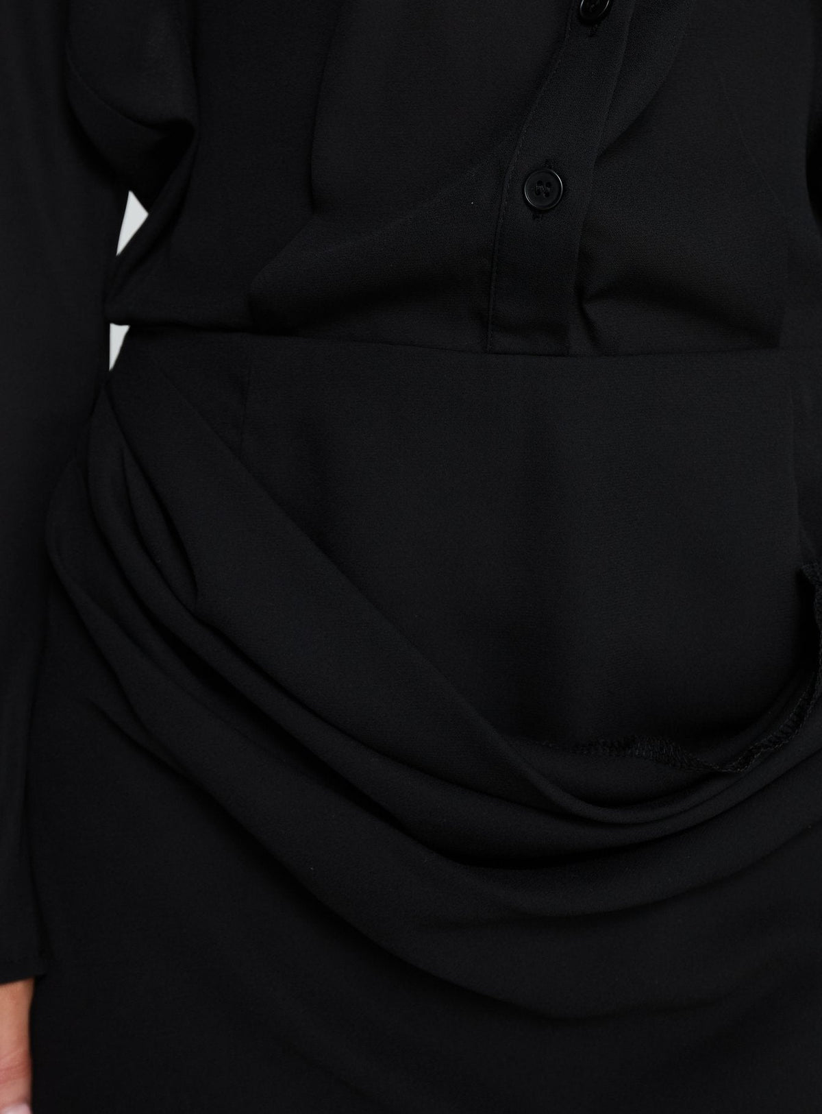 Collared Button Front Long Sleeve Draped Wrap Shirt Mini Dress 6