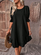 Round Neck Puff Sleeve Ruffle Hem Mini Dress 6