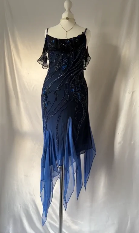 Charmong Navy Blue Chiffon Beaded Long Prom Dress Formal Party Dress  cc1416