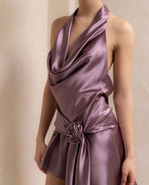 Luxe Satin Bloom Halter Dress 3