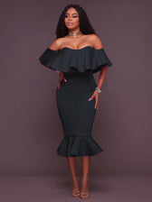 Off Shoulder Ruffle Mermaid Midi Dress 11