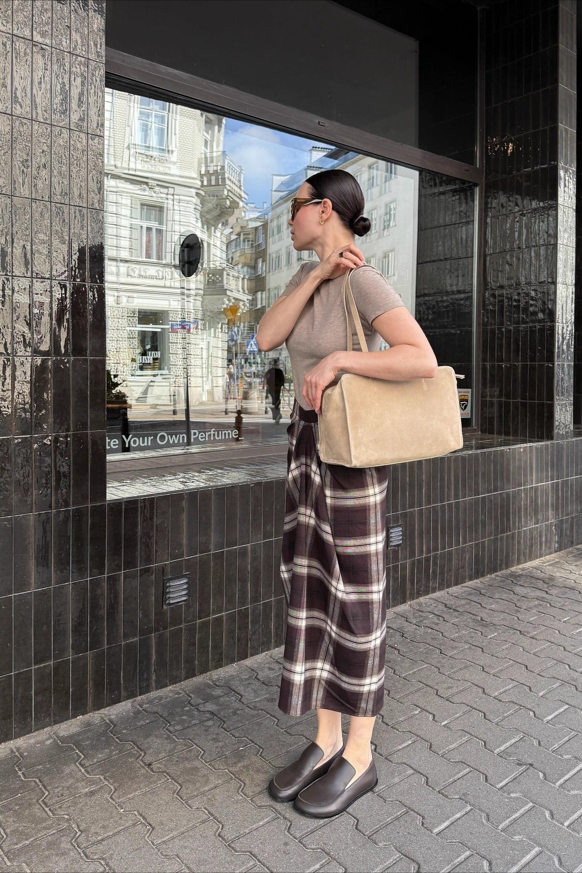 Plaid High Waist Twist Front Draped Midi Skirt 3