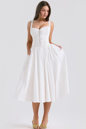 White Lace Spaghetti Strap Midi Dress - View 4