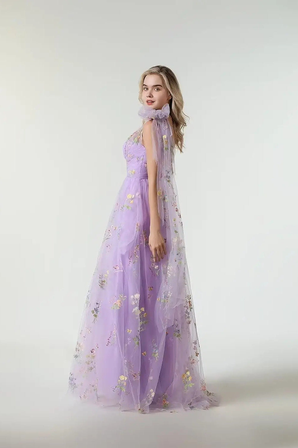 Metallic Gold Purple One Shoulder Maxi Prom Dress