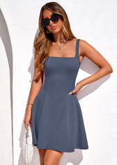 Square Neck Sleeveless Fit and Flare Mini Dress 37