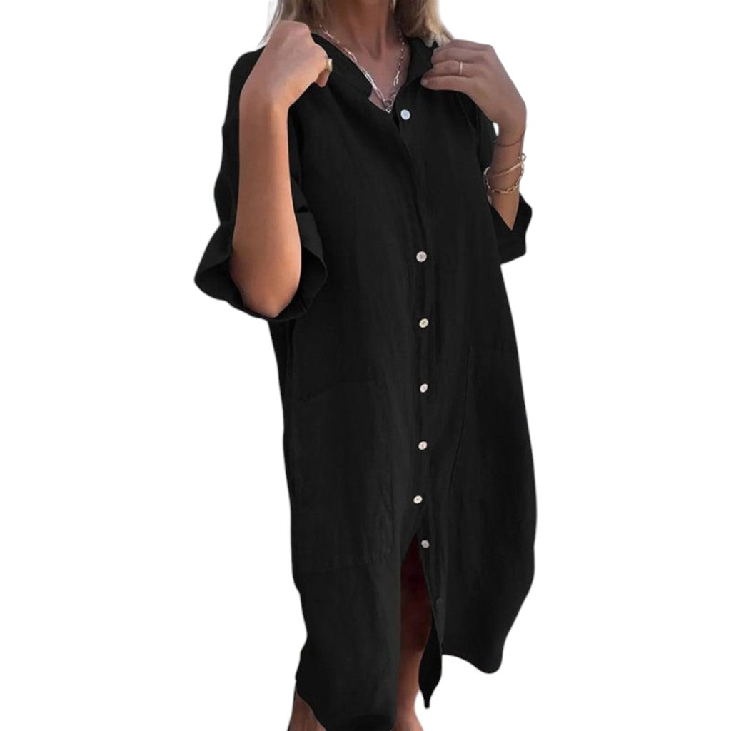 Melanie | Ibiza Style Casual Shirt Dress Black