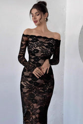 Black Lace Off Shoulder Maxi Dress 2