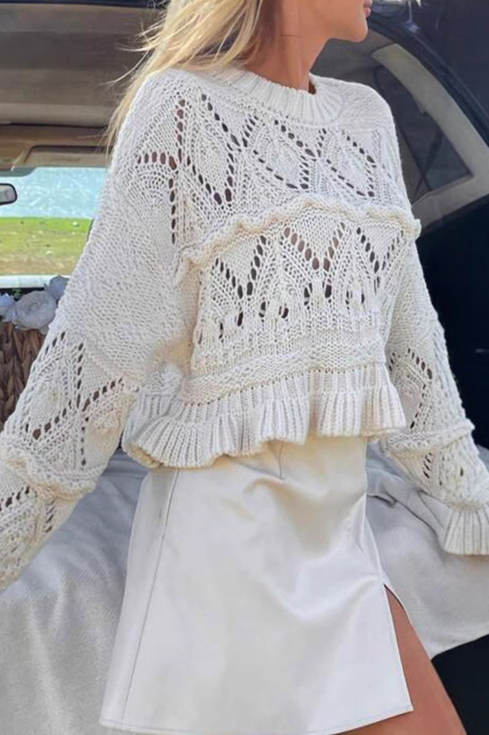 White Crochet Hollow Knit Sweater
