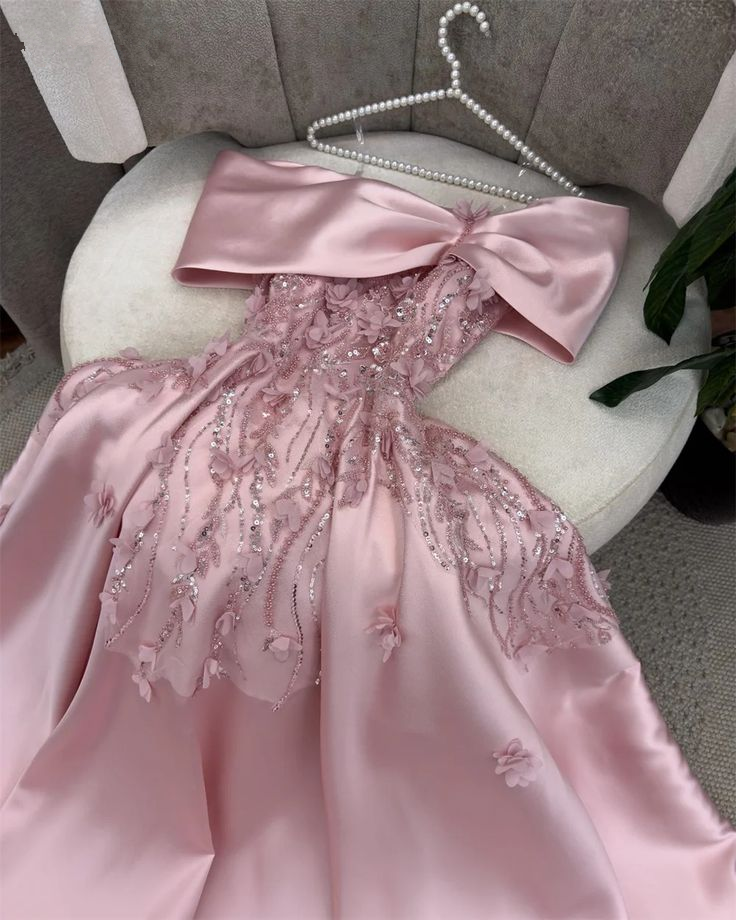 Gorgeous Off The Shoulder Apliques Beaded Evening Dress Pink Party Dress Ball Gown  cc1667