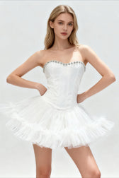 Crystal Embellished Strapless Mini Graduation Party Dress