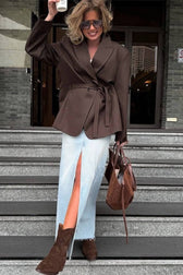 Long Sleeve Belted Waist Relaxed Blazer