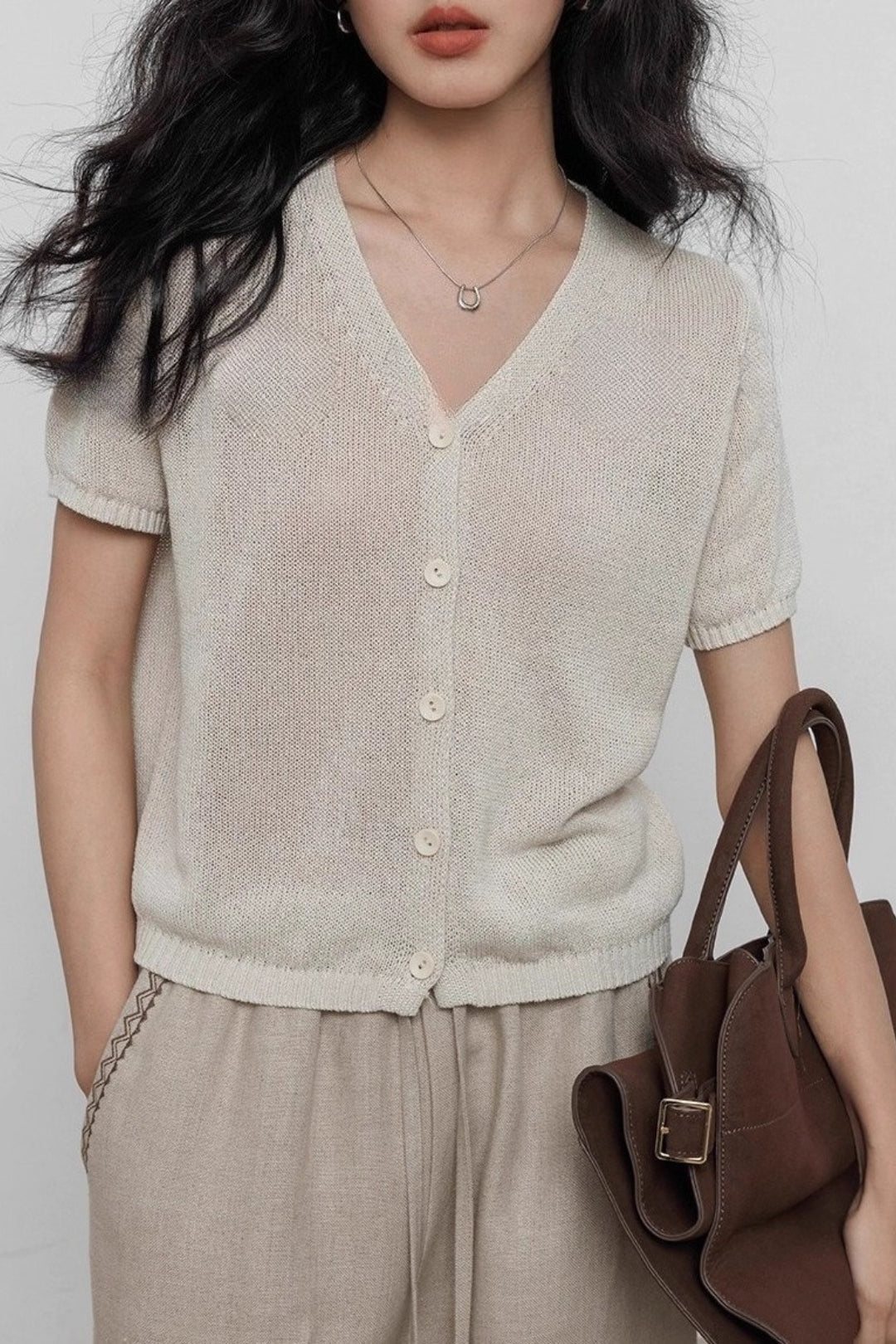 VNeck Short Sleeve Knit Top